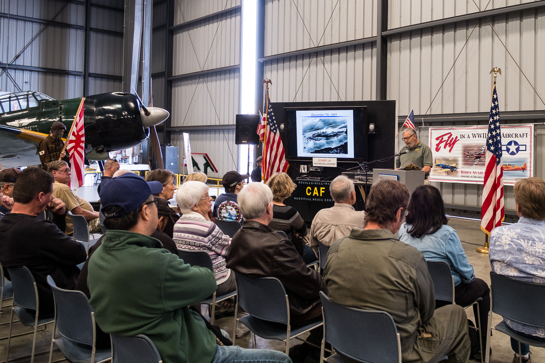 Ron Fleishman speaking on Pearl Harbor Day historical events