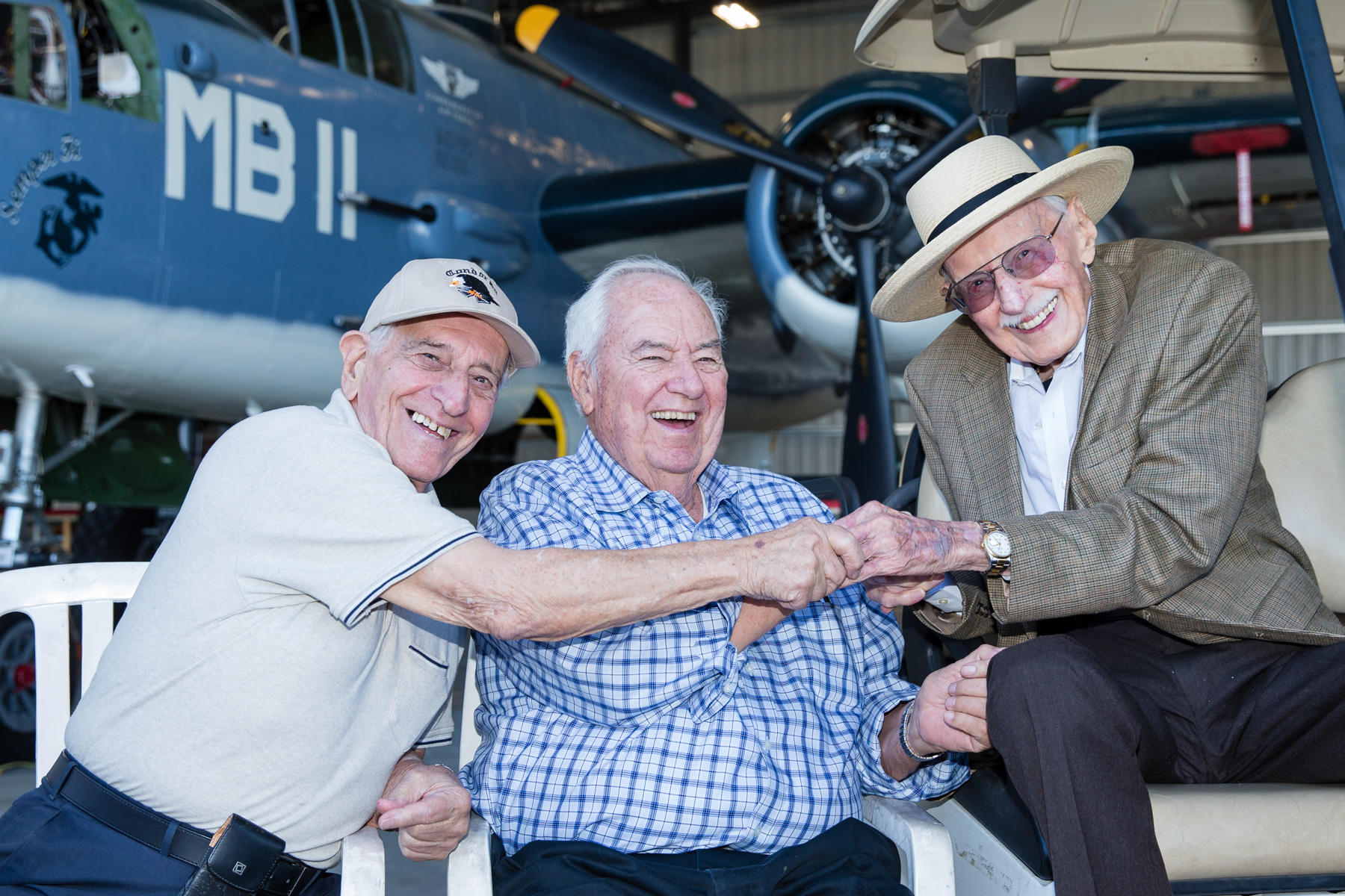 Si Robin, Clay Lacy and Bob Hoover in front of the PBJ