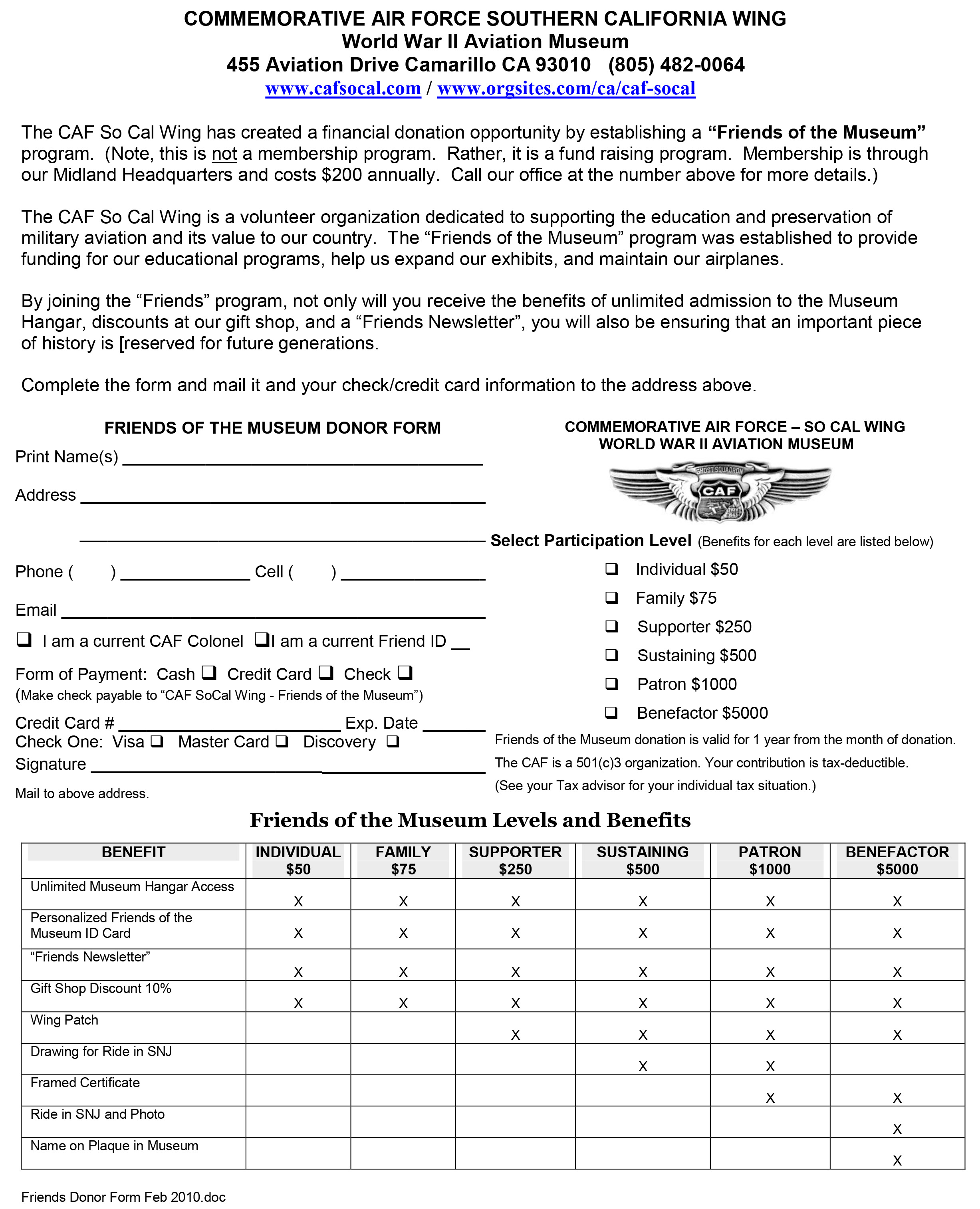 COMMEMORATIVE AIR FORCE SOUTHERN CALIFORNIA WING