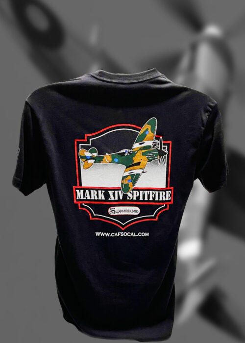 Commemorative Air Force Southern California Wing black tee shirt featuring the Spitfire aircraft